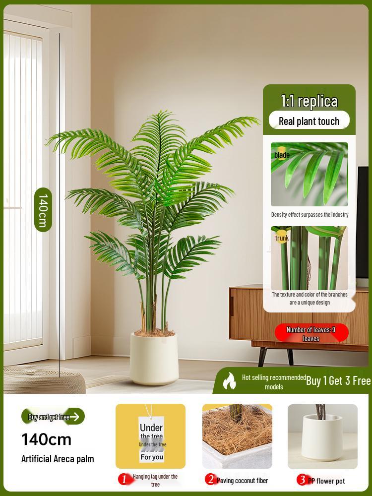 Luxury Fishtail Palm Artificial Tree for Indoor Living Room Decor - Bionic Green Plant In Pot for Floor Landscaping.