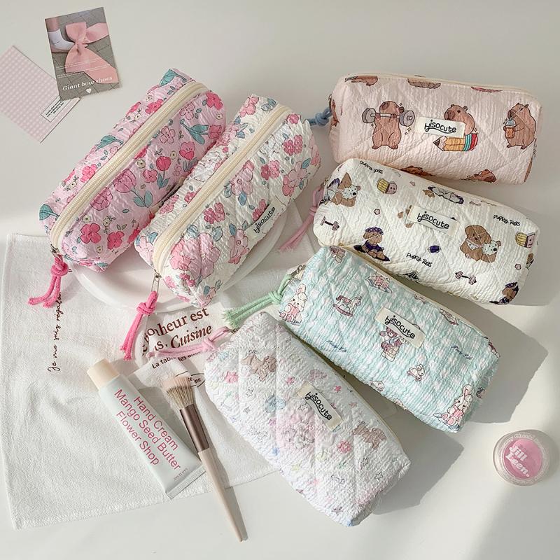 Kawaii Oxford Stationery Bag Pouch Back To School Pencil Case INS Pink Sweetheart Bow Aesthetic Stationery School Supplies