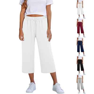 Pantaloni Elastici pentru Femei cu Talie Înaltă, Croială Casual, Picior Larg, Lungime Completă, Pantaloni cu Buzunare