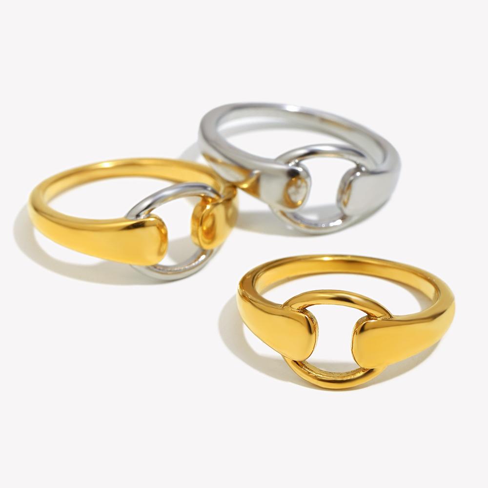 E.B.belle Mixfarbe Minimalistischer Stil Spleißkreisring Stapelbarer Schmuck 316L Edelstahl 18 Karat Gold Charm Hypoallergen