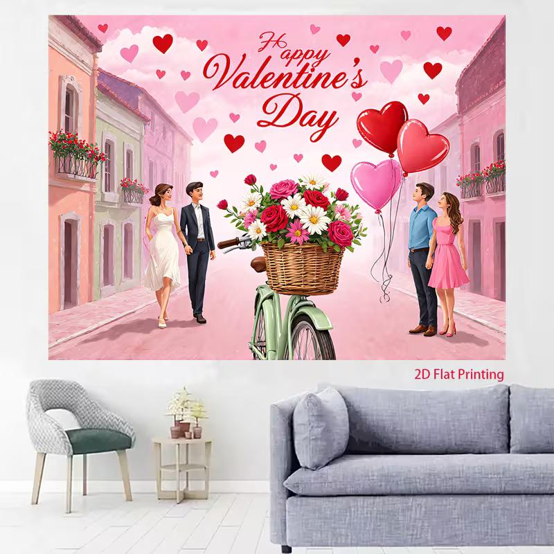 

2D Romantic Town Valentine s Day Backdrop for Couple Party Photoshoot 47.2x31.5inch/120*80cm