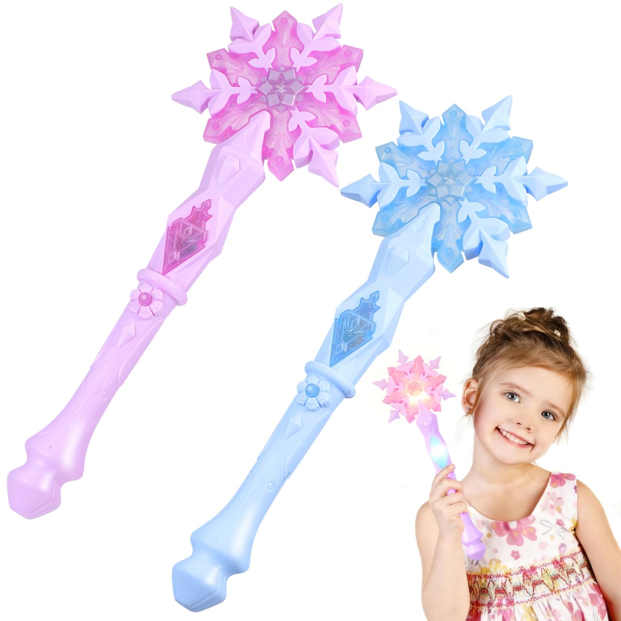 

iplusmile 2-Piece Witch Stick Snowflake Magic Wand with Light-Up Lights, Perfect for Girls, Princess Parties, and Photo Props (Blue + Pink)