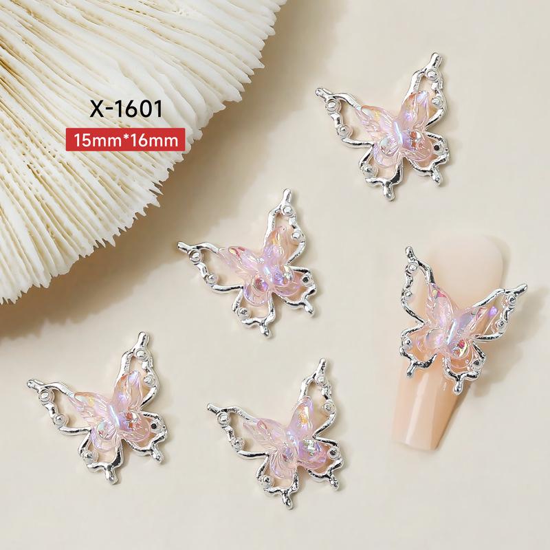 Iridescent Butterfly Alloy 3D Nail Art Decorations - Double-Layered Hollow Butterfly Pendants