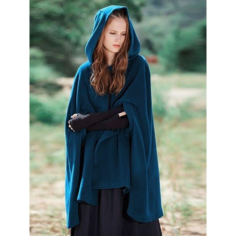 Wish Amazon Fall and Winter Women's Loose Hooded Button Faux Wool Loose Cape Tops Inverness Cloak