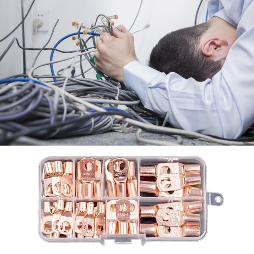 60Pcs Wire Connectors Copper Wire Lugs Ring Terminals Battery Cable Lugs Battery Wire Welding Cable Connectors