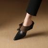 Fashion Women's New Summer Baotou Genuine Leather Cowhide High Heels Large Pointed Retro Bow Muller Slippers