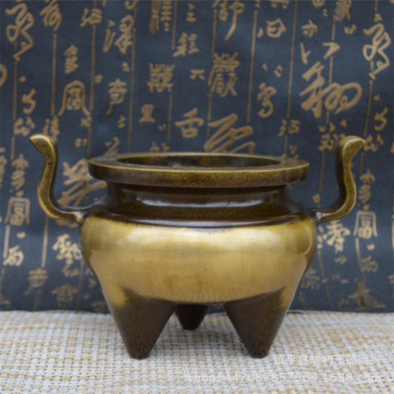 Old Xuande Agarwood Incense Burner Religious Supplies Refined Copper Soaring Double Ear