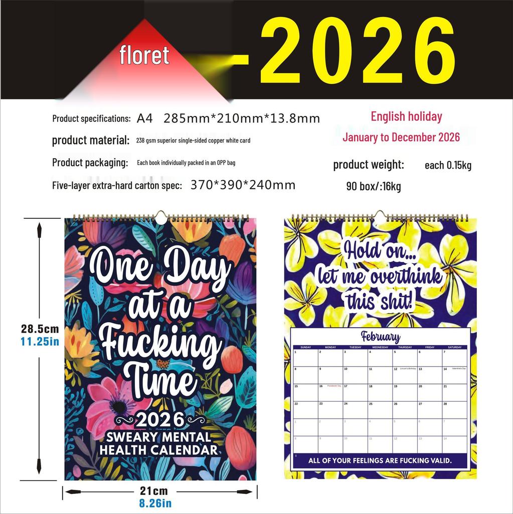 2026 English Wall Calendar - New Styles with Countdown Feature, Various Designs Available