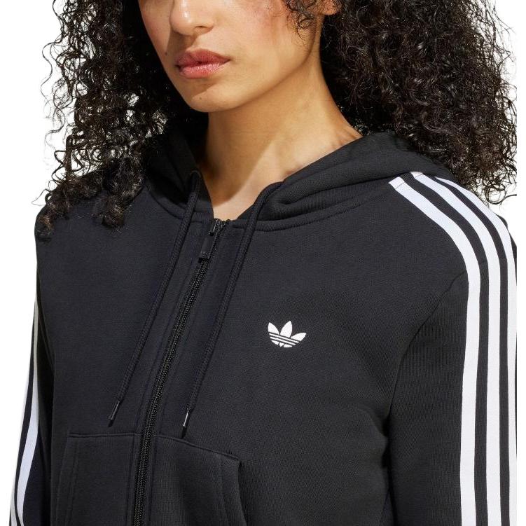 Adidas Originals Sport Hooded Zip Striped Short Jacket Women Jackets Black JX9220