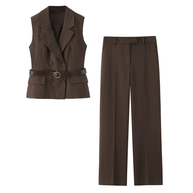 Kaslead New Women clothes Western Style Fashion Belt Vest Straight Trousers 8073361 8073261