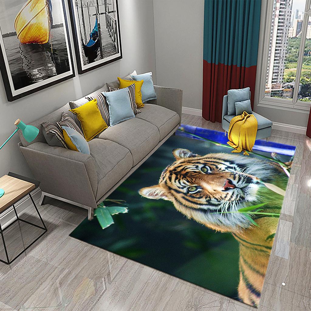 3D Tiger Pattern Carpet Cute Wild Animal Print Large Carpet for Living Room Bathroom Bedroom Entrance Mat Anti-Slip Carpet Decor