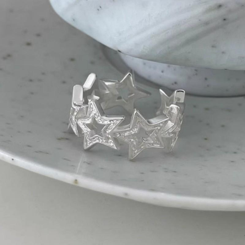 Adjustable Open Ring Women Men Minimalist Star Cutout Geometric Stackable Finger Copper Plated Jewelry