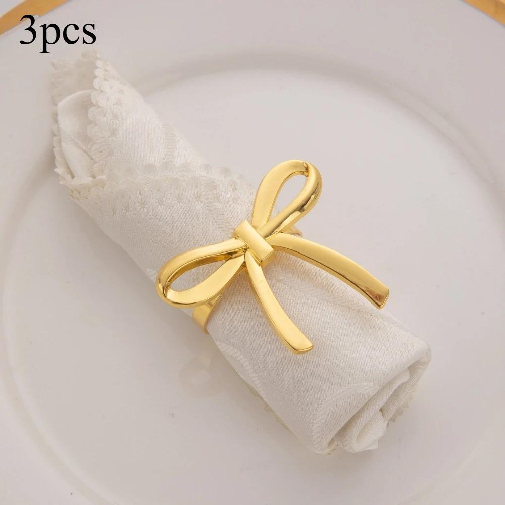 3pcs Metal Bow Napkin Rings Elegant Decorative Napkin Holders for Weddings Dinner Parties and Everyday Table Use