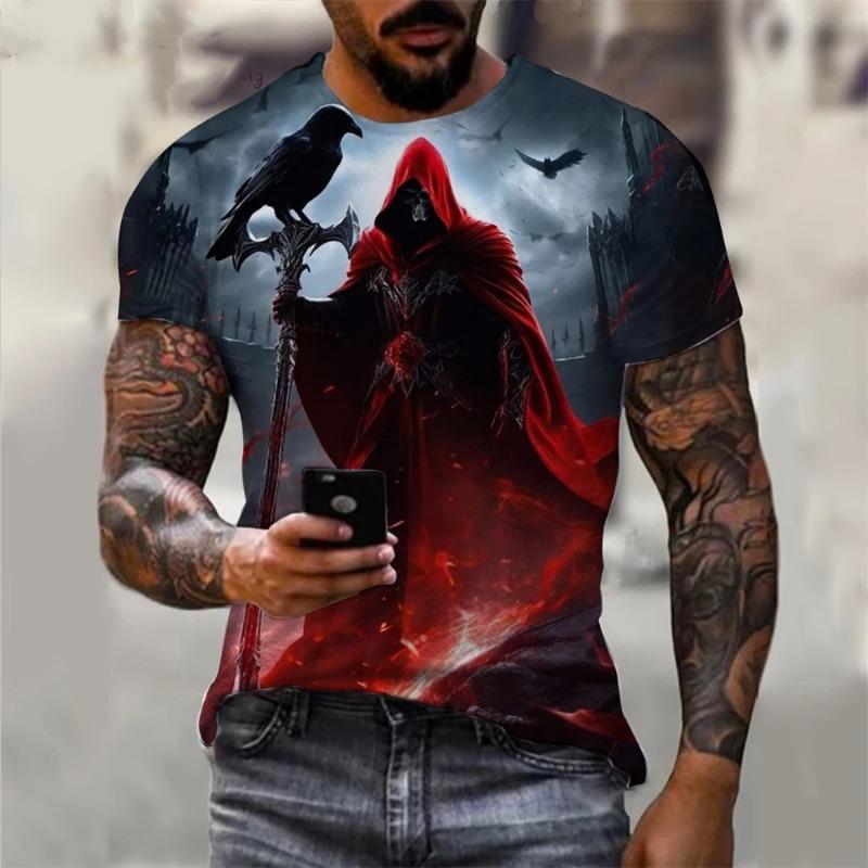 T-shirt Imprimé Crâne Vintage Été Homme Imprimé Diable Manches Courtes Mode Col O Street T-shirts Homme