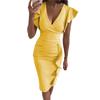 Bodycon Dress Sexy V Neck Solid Color Ruffles Short Sleeve Party Dress for Vacation