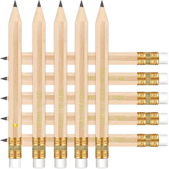 50Pcs - Bridal Shower Sharpened Half Pencils with Erasers, Pre-sharpened Pencils for Bridal Shower & Wedding Games, 4 Inches (White - Miss to Mrs.)