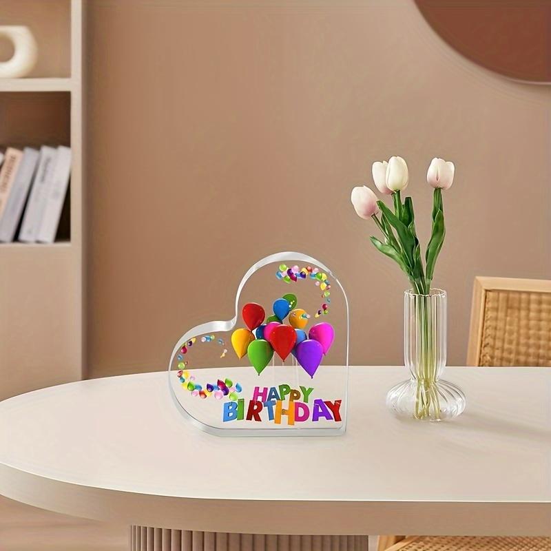 Charming Heart-Shaped Acrylic Birthday Gift - Perfect for Friends, Car Interior Accessory & Desk Decor- Acrylic Desktop Ornament 