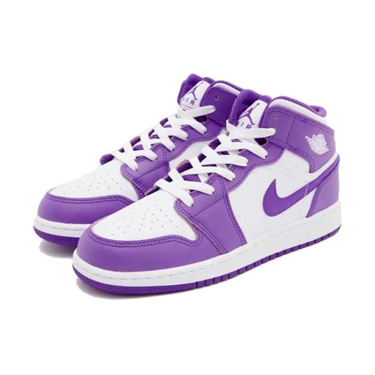 Air Jordan 1 Mid GS Purple Venom Kids Sneakers White DQ8423-511