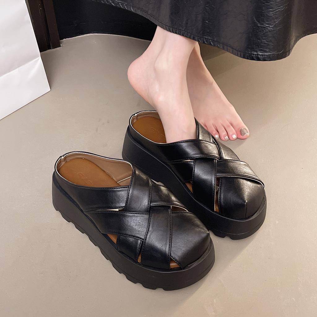 Mules d'été pour femmes Pantoufles à plateforme décontractées confortables Sandales de marche confortables à plateforme haute Sliders ouverts à l'arrière