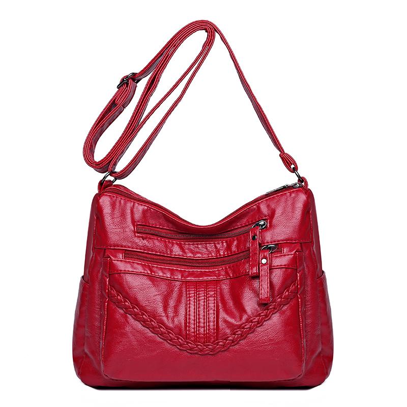 

Жіноча сумка для мобільного телефону великої місткості з м’якої шкіри через плече, багатошарова сумка для матері червоний