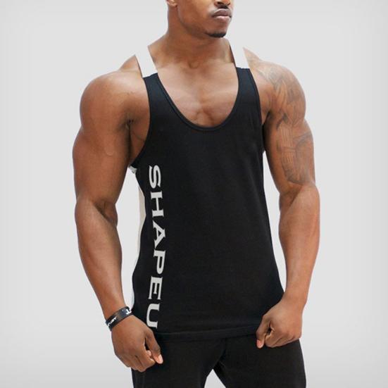 Erkek Harf Baskılı Renk Bloklu Kolsuz U Yaka Yelek Slim Fit Fitness Atlet