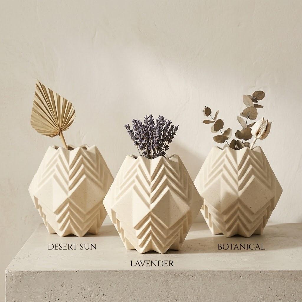 Large Geometric Ceramic Vase, 10.5" Decorative Floor or Table Vase, Modern Textured Flower Vase for Home Living Room, Entryway, or Office Decor