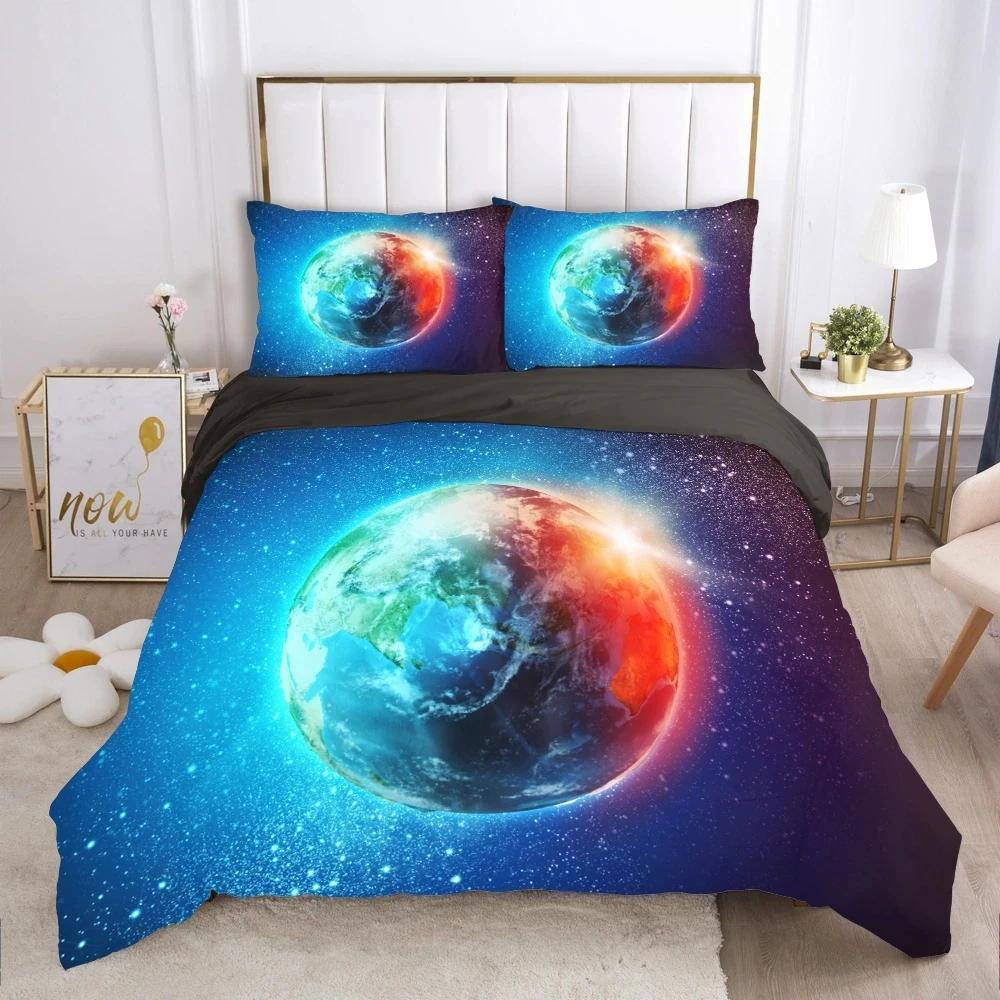 Planetary Soft Duvet Cover Set for Adult Peoples,Tens,Premium 3D Printed Mysterious Earth Planetary Beding Sets Warm Comforter Cover Ful Sized