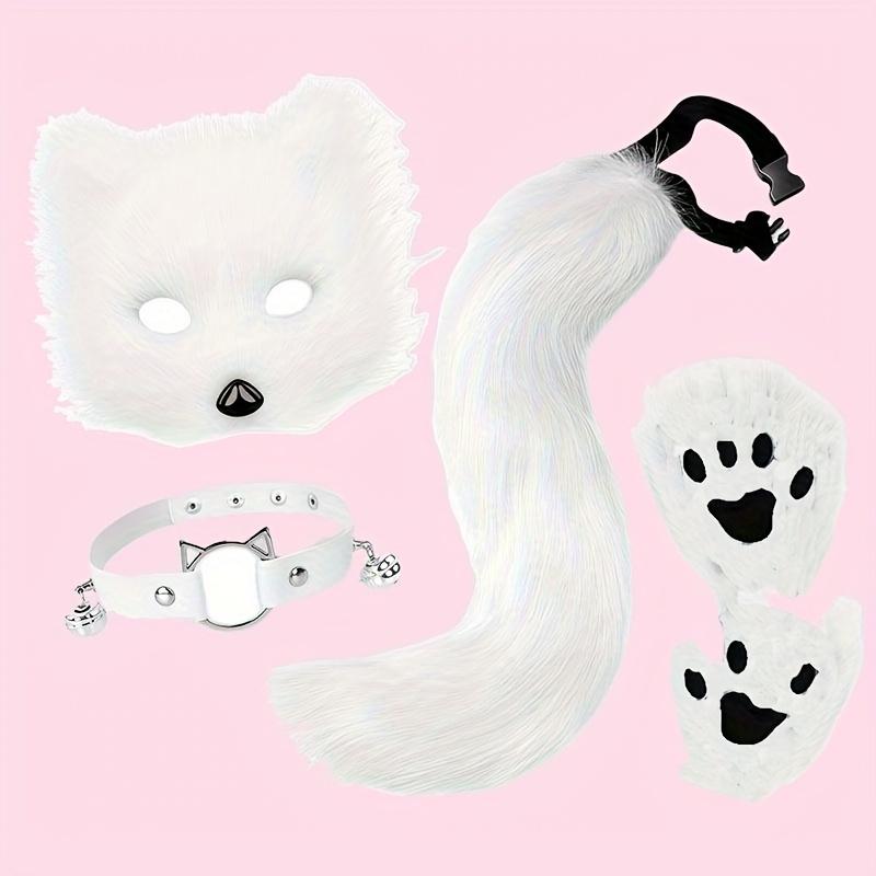 Halloween Cosplay Beast Claw Plush Gloves Fox Ears Animal Ears Tail Set Mask Accessories Costume Party Outfit For Women Adults