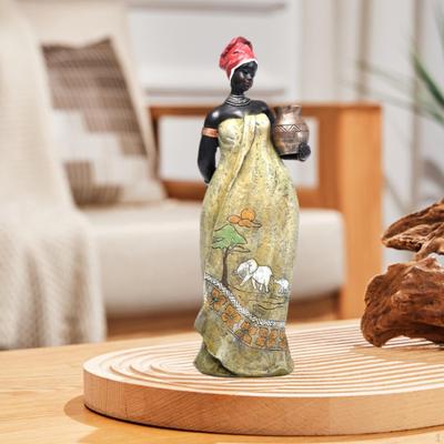 Afrikanische Frauenstatue Sammlerstück Skulptur Ästhetische Verzierung Harz Menschliche Figur Stammesdame