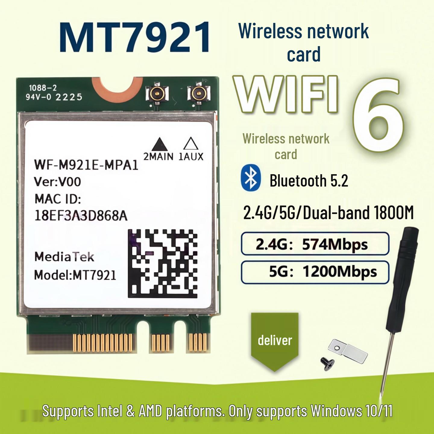 

Wi-Fi 6E Dual-Band Bluetooth 5.3 Wireless Network Card (Models: MT7922, MT7921K, MT7902)