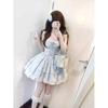 Sweet Spice Girl Blue Flying Sleeve Dress Sweet Premium Princess Cake Dress Women's Summer Waist Fluffy Short Dress
