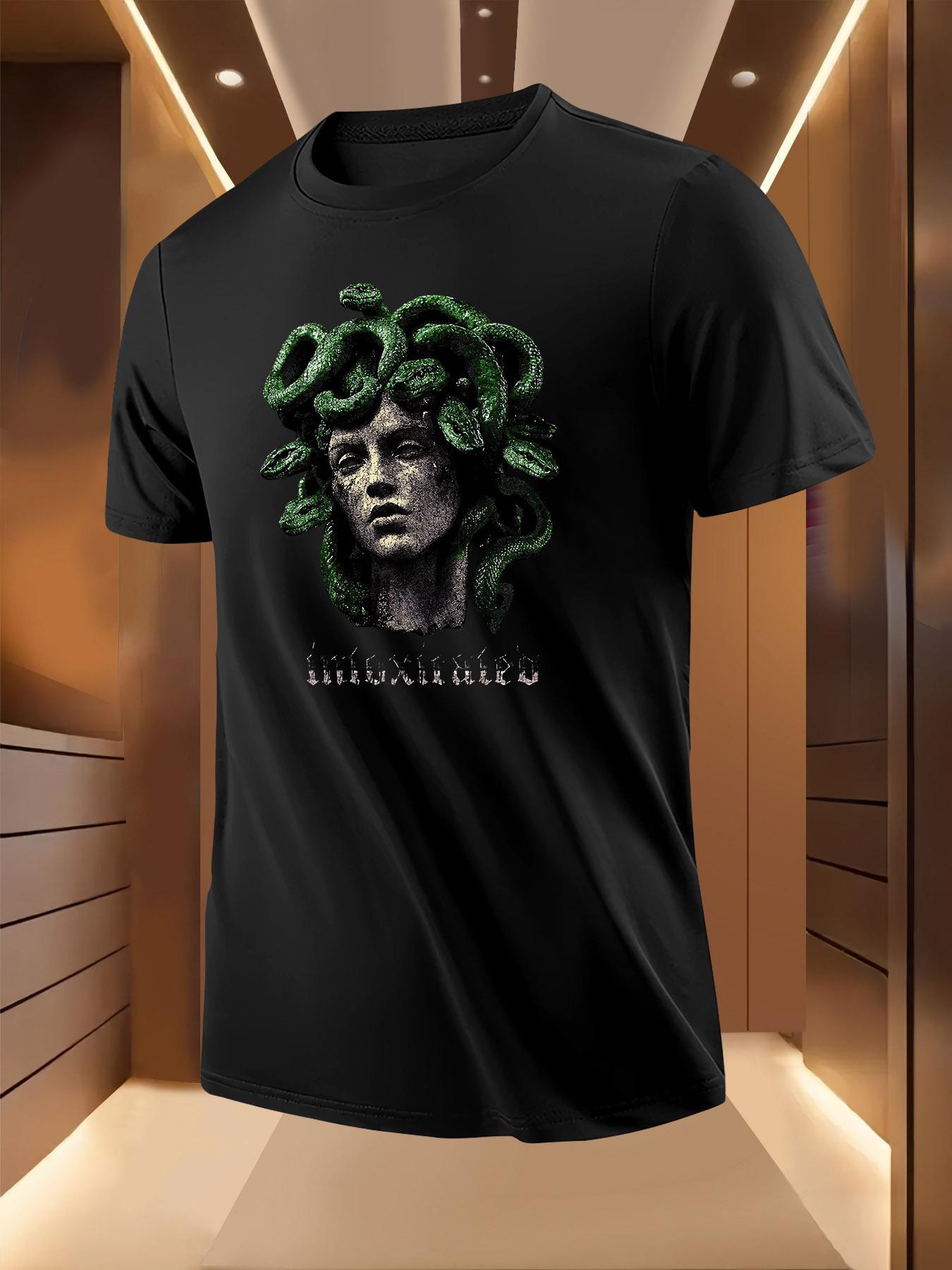 Medusa Snake Print Tshirt - Light Yellow Casual Summer Tee M