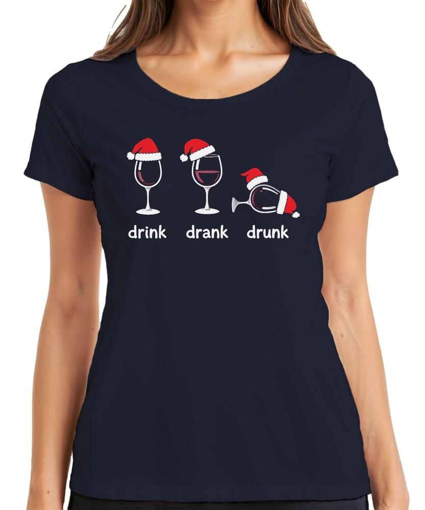 Drink Drink Drunk Wine Glass Funny Christmas Gift Party Ladies T Shirt S