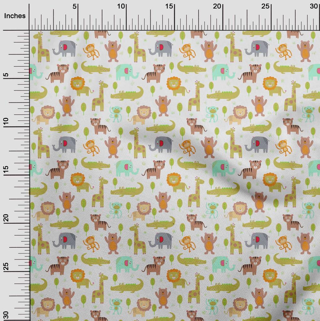 oneOone Cotton Flex Cream Fabric Kids Animal Sewing Material Print Fabric by The Yard 40 Inch