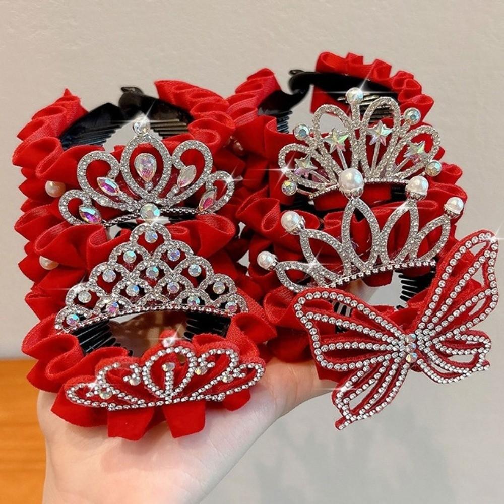 Pearl Children's New Year Crown Rhinestone Hair Clip Crab Photographic Headwear