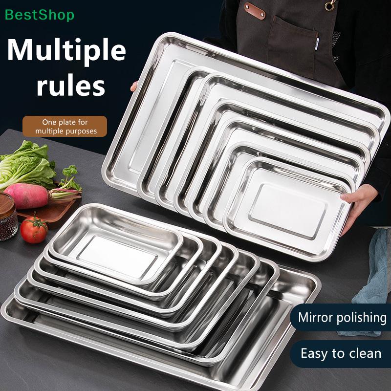 Stainless Steel Rectangular Food Trays Set - Reusable Kitchen Trays for Baking, Food Storage & Catering (Assorted Sizes)