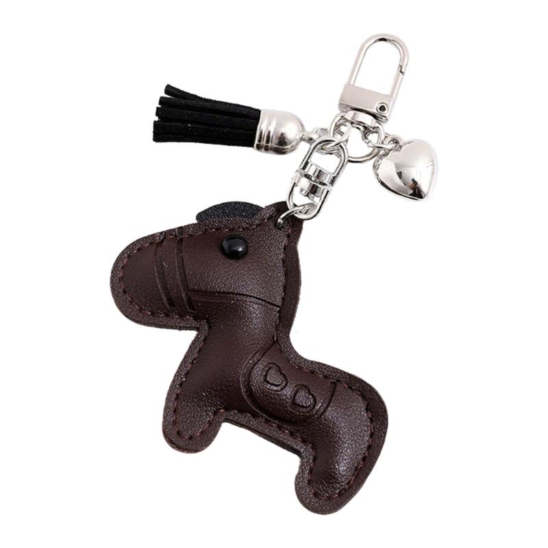 

Practical Embossed PU Leather Keychain Horse and Heart Pendant with Decorative Tassels for Convenient Key Organization темно-коричневого кольору
