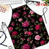 1pc Floral Apron with 2D Rose Print On Black Background, Material with Adjustable Straps, Ideal for Kitchen Use and Everyday Cooking.