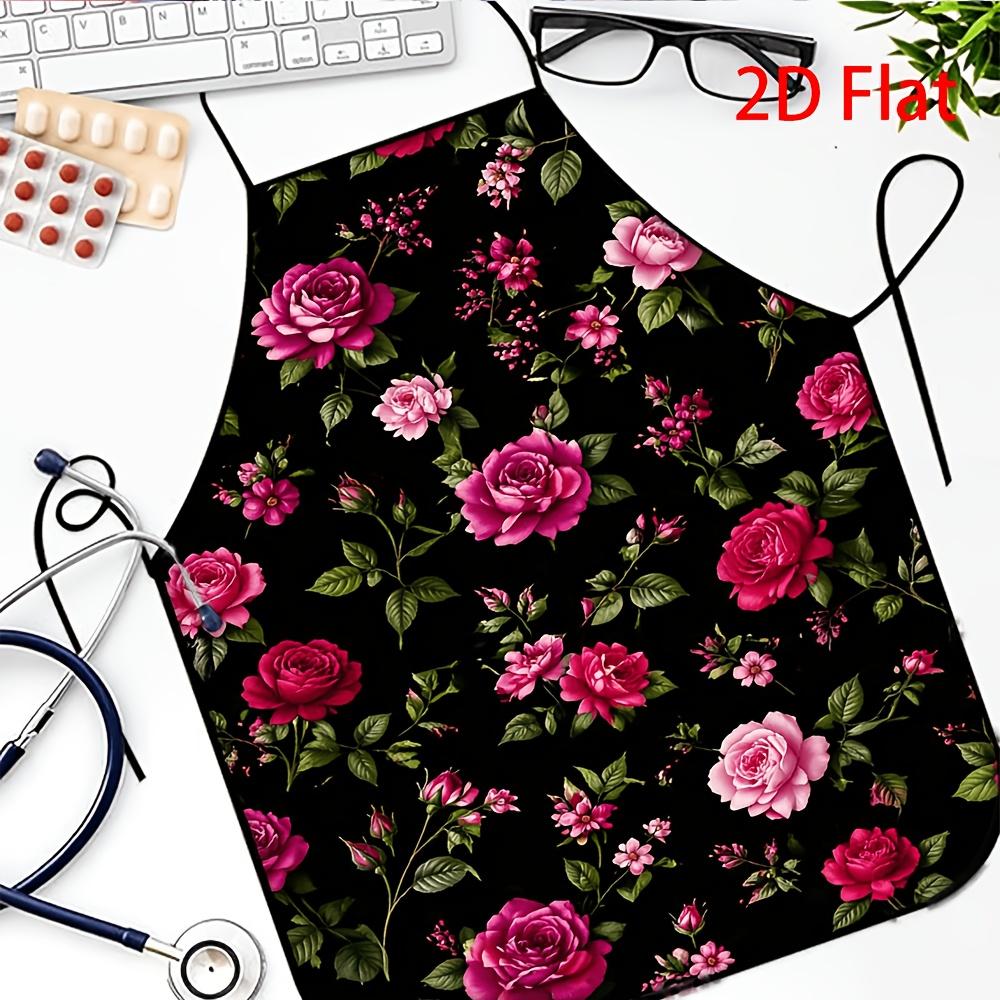 1pc Floral Apron with 2D Rose Print On Black Background, Material with Adjustable Straps, Ideal for Kitchen Use and Everyday Cooking.