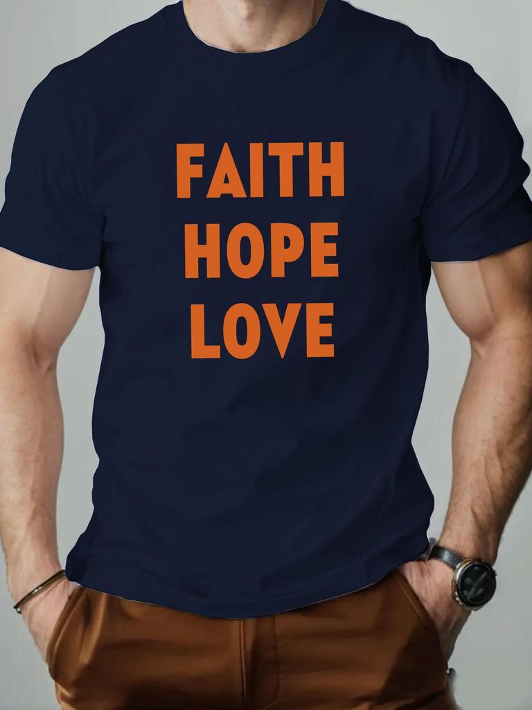 Mens cotton Tshirt FAITH HOPE LOVE summer round neck short sleeve graphic breathable fashion casual Tshirt
