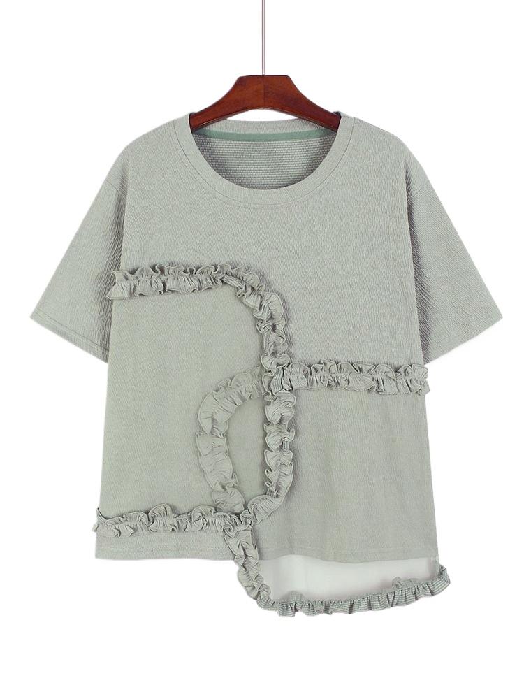 

XITAO Edible Tree-fungus Patchwork Mesh T-shirts Women Tops GJ1022