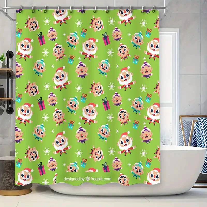 

Santa Claus Christmas Shower Curtain Cartoon Print Waterproof Fabric Home Decor. This 128 character long English title includes 90X180CM