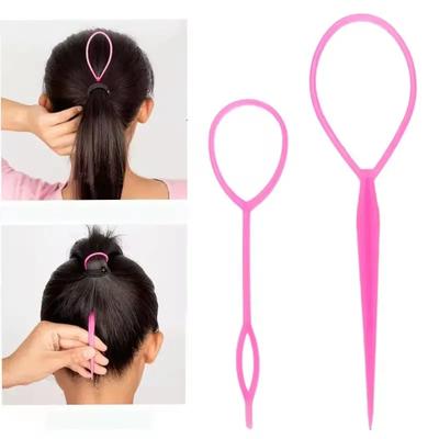 Juego de 3 o 4 piezas de herramientas para peinar el cabello, color rosa, con cortador de gomas, peine de cola de ratón, accesorios para trenzas y kits para hacer colas de caballo.