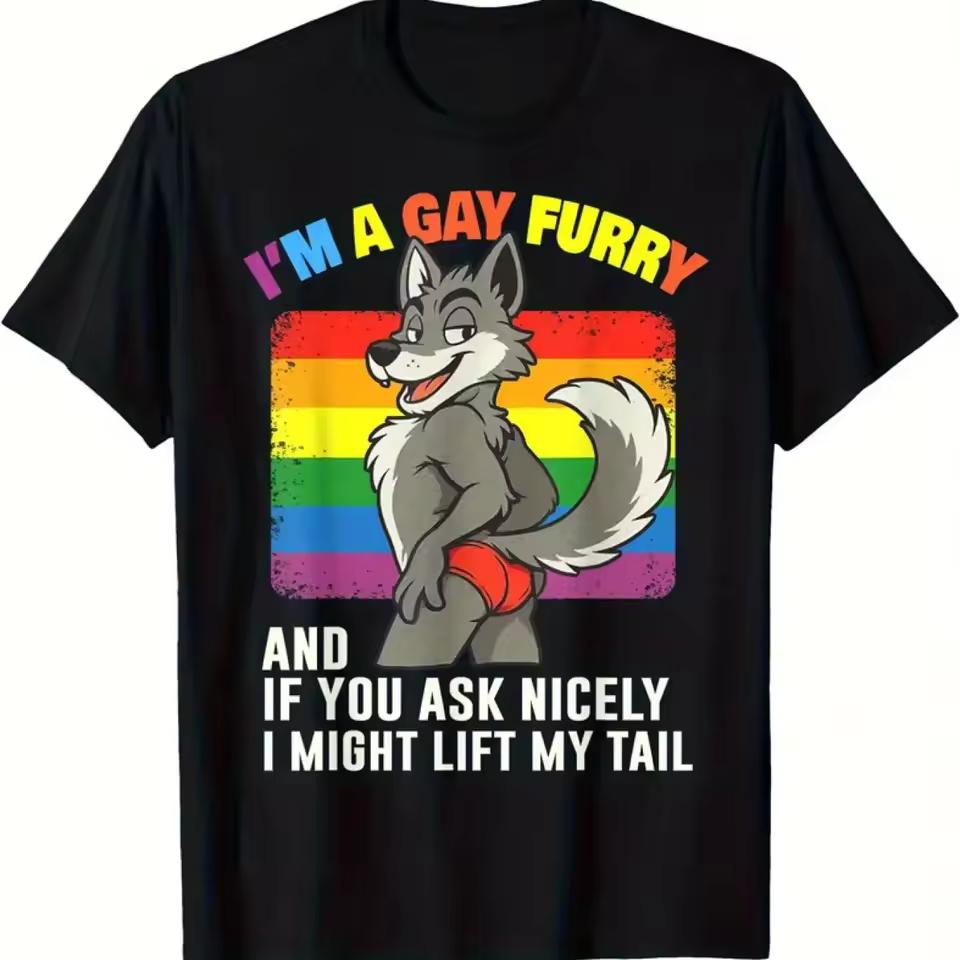 Funny I'm Gay Furry Pride Month LGBTQ Rainbow Fox T-Shirt Y2k Fashion T Shirts Summer Loose and Breathable Print T-shirt Unisex