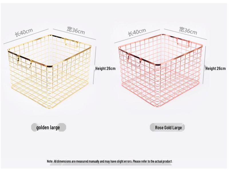 Rose Gold Large Iron Art Storage Basket with Handle - Desktop and Kitchen Organizer