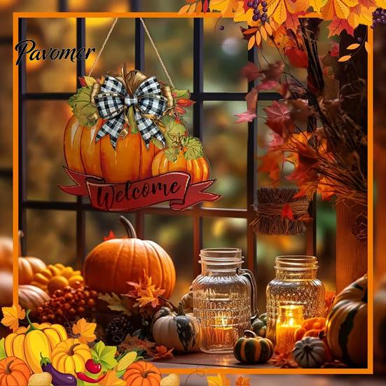 Seasonal Wooden Welcome Sign Fall Pumpkin Sign, Thanksgiving Door Hanger, Decor High-definition Printed Hanging Porch for Autumn Harvest Farmhouse
