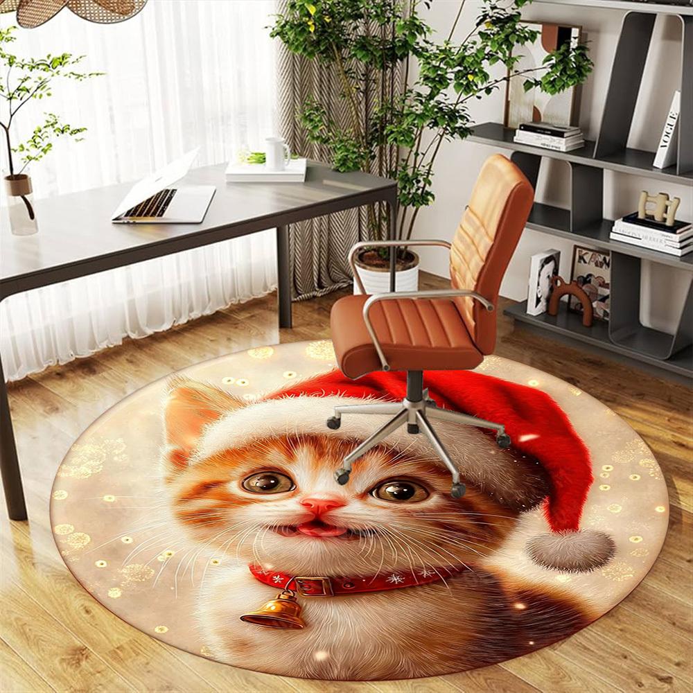 1PC cat Christmas Office Round Area Rug, Under Office Chairs Bedroom Living Room Home Decor,Carpet for Office, -1110190