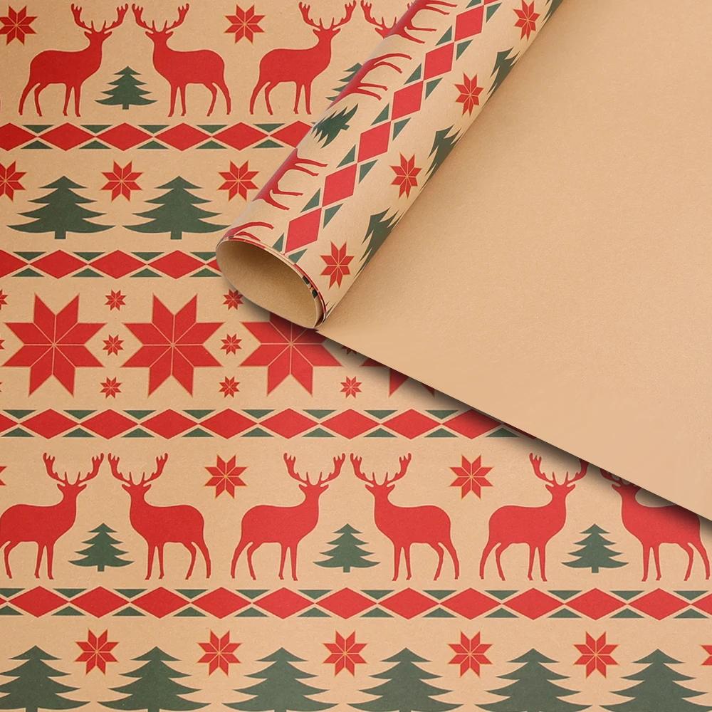 5Pcs Christmas Wrapping Paper Gifts Wrapping Paper Diy Packing Craft Cartoon Printed Kraft Paper Xmas Wedding Party Decor Paper
