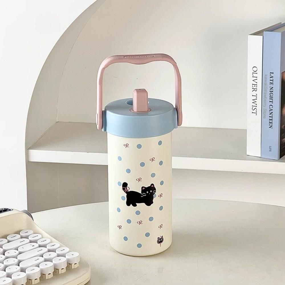 Water Cup Portable Insulated Cup Stainless Steel Cute Cat Thermos Mug  Cold/Hot Water