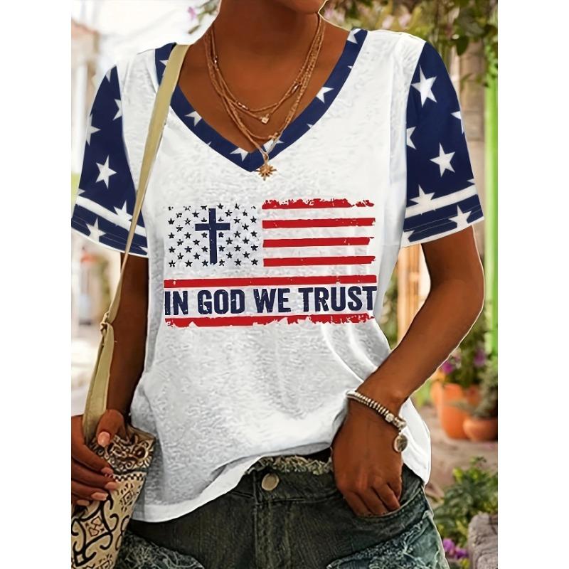 2026 New Star Print Women's T-Shirt Plus Size Top America Flag Summer Women's Trendy Clothing